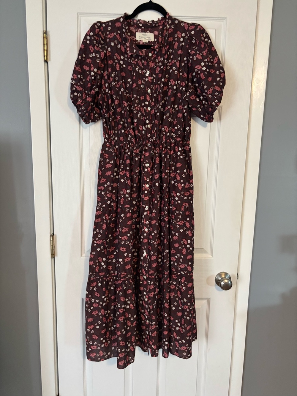 Trovata Dark Maroon Dress with Pink Floral Print